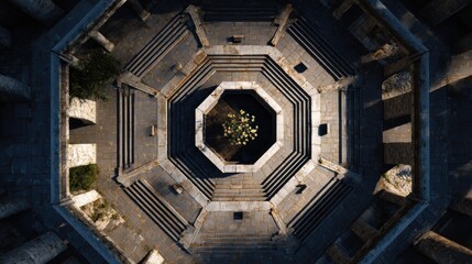 Geometric Harmony: An Octagonal Architectural Wonder with a Central Blossom