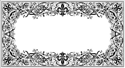 Elegant floral ornate border design with classic fleur de lis accents for luxurious invitations and vintage projects silhouette and cutout removed background