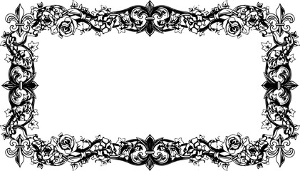 Elegant vintage floral border design with roses and fleur de lis for ornate invitations and documents silhouette and cutout removed background