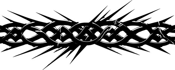 Striking black tribal tattoo design element with sharp points on a clean white background silhouette and cutout removed background © Hassan