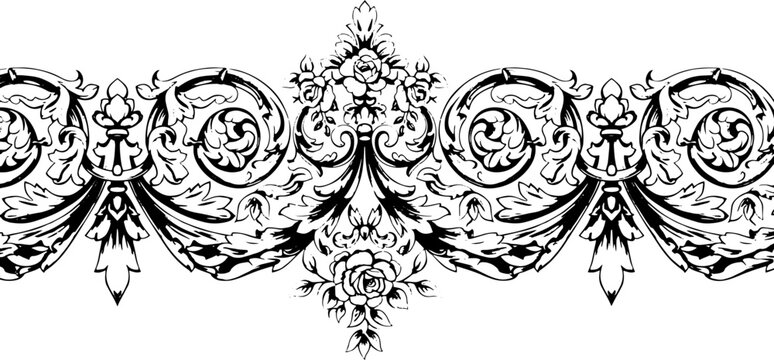 Elegant ornate floral border design with vintage scrollwork and detailed rose motifs silhouette and cutout removed background