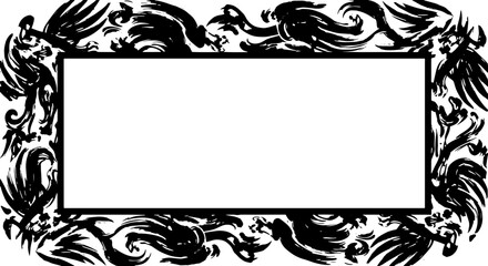 Dynamic black brush stroke frame with empty space for text, elegant design element silhouette and cutout removed background
