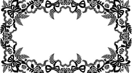 Elegant black lace border with bows and floral motifs for romantic invitations and vintage designs silhouette and cutout removed background