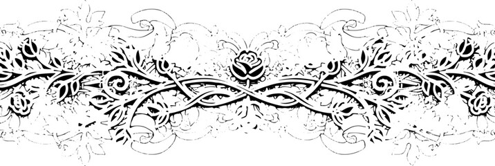 Vibrant neon floral border design with elegant swirling vines and romantic rose accents silhouette and cutout removed background