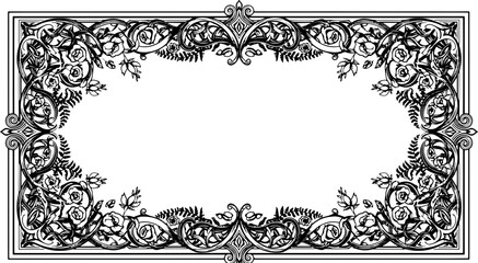 Elegant vintage ornamental frame with roses and ferns, perfect for invitations or luxurious designs silhouette and cutout removed background