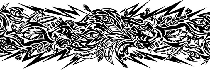 Intricate monochrome design featuring eyes, feathers, and crystals for edgy modern backgrounds and patterns silhouette and cutout removed background