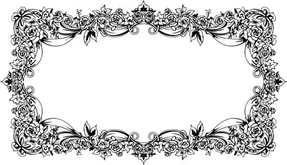 Elegant floral ornate border design with roses and ribbons, perfect for invitations and vintage decor silhouette and cutout removed background