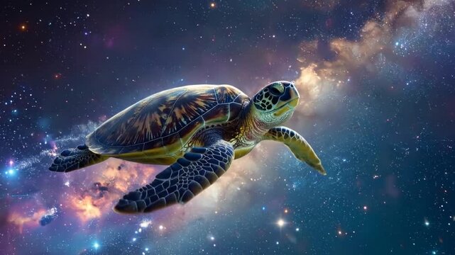 Celestial Voyage: A Sea Turtle's Astral Sojourn Through the Cosmos