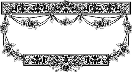 Elegant vintage floral frame with roses and fleur de lis for invitations and announcements silhouette and cutout removed background © Spacler