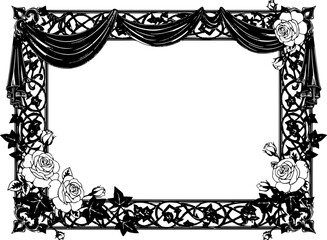 Elegant vintage ornate frame design with roses and ivy for decorative projects silhouette and cutout removed background