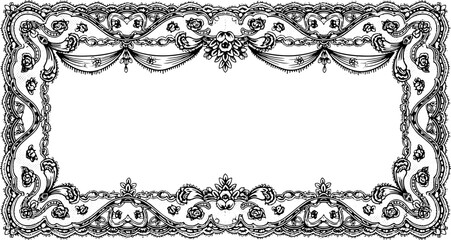 Elegant vintage lace border design with floral motifs, perfect for invitations and decorative projects. silhouette and cutout removed background