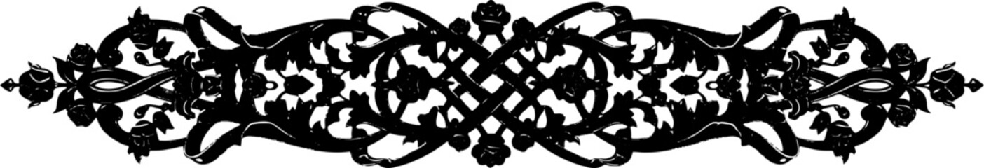 Elegant black ornate floral scrollwork design adds vintage charm to any decorative project. silhouette and cutout removed background
