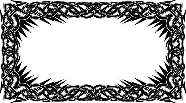 Intricate Celtic knot border design with sharp, edgy spikes for a bold, medieval decorative frame silhouette and cutout removed background
