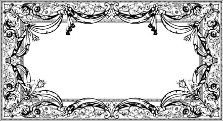 Elegant vintage ornamental frame design with roses and ribbons, perfect for invitations and certificates silhouette and cutout removed background