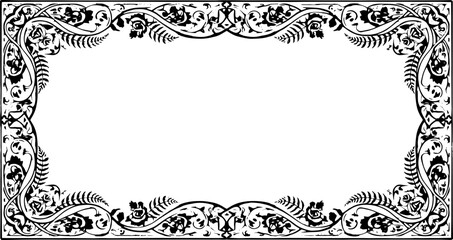 Elegant ornate floral border design for invitations, certificates, or decorative framing, classic beauty. silhouette and cutout removed background