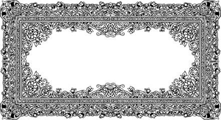 Elegant vintage ornamental frame with intricate floral patterns and swirling vines for invitations and designs silhouette and cutout removed background