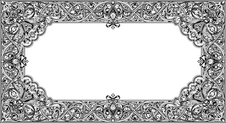 Elegant vintage ornamental border design with intricate floral patterns and flourishes silhouette and cutout removed background