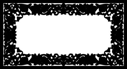 Elegant black ornate floral border frame design for luxury invitations or vintage certificates silhouette and cutout removed background