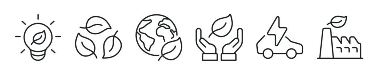 Ecology thin line icon set. Web minimal editable stroke icons
