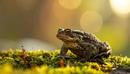 Obraz premium Close-up of a toad in mossy terrain