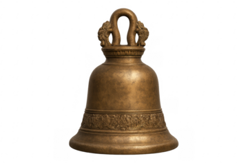Ancient bronze temple bell with intricate carvings