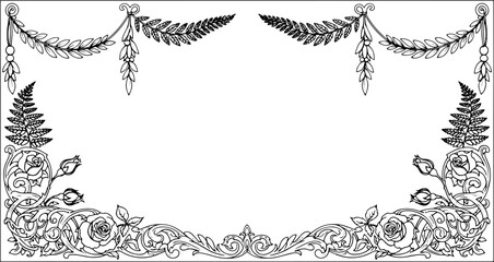 Elegant floral and leaf border design for invitations banners or decorative elements silhouette and cutout removed background