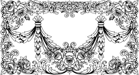 Elegant vintage floral frame with roses, perfect for invitations, wedding stationery, and decorative design projects silhouette and cutout removed background