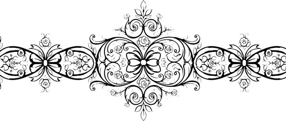 Elegant black and white floral border with bows and leaves adds vintage charm to designs silhouette and cutout removed background
