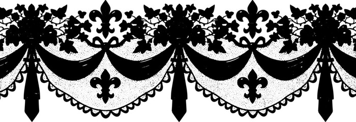 Elegant black lace border with roses and fleur de lis, perfect for invitations and decor silhouette and cutout removed background