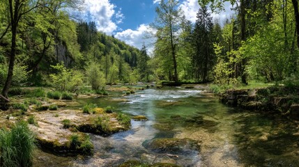 Obraz premium Scenic View of Areuse River Flowing Through Neuenburger Jura