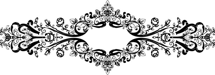 Elegant vintage floral scrollwork design with delicate roses and ornate flourishes silhouette and cutout removed background