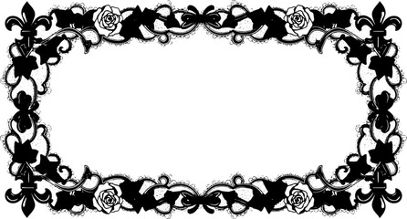 Elegant royal frame with gold roses, blue fleur de lis, and lace accents for luxurious design silhouette and cutout removed background