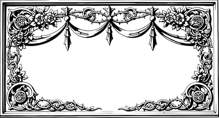 Elegant ornate floral border design with roses and swirling vines, vintage decorative frame for invitations or certificates silhouette and cutout removed background