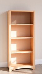 Fototapeta premium Generative AI image of a sleek wooden bookshelf for storage solutions.