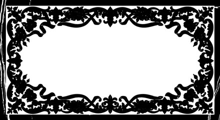 Naklejka premium Elegant black ornate floral frame with roses and fleur-de-lis on marbled background silhouette and cutout removed background