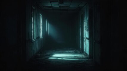 Eerie Hallway with Glowing Lights - A Descent into the Unknown.