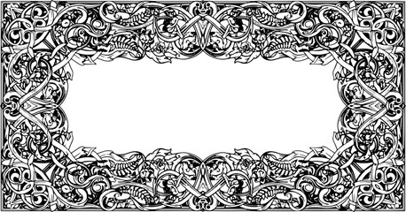 Elegant black and white ornate border design with intricate floral and knotwork details, perfect for invitations or certificates. silhouette and cutout removed background