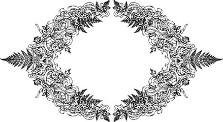 Elegant vintage floral border design with ferns and roses, perfect for invitations and decorative projects silhouette and cutout removed background