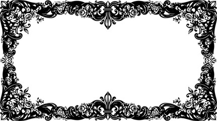 Elegant vintage floral scrollwork border design with fleur de lis accents, perfect for invitations silhouette and cutout removed background