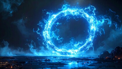 Abstract glowing ring in dark environment