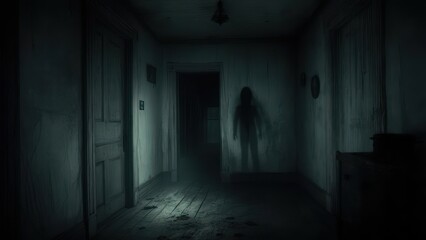 Obraz premium Spooky Empty Hallway at Night.