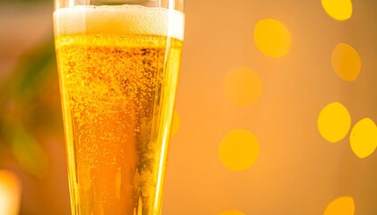 Close-up of a glass of beer with bokeh background