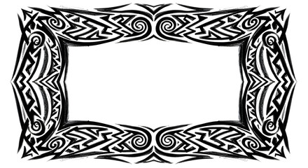 Bold tribal border design frames your content with striking black and white abstract patterns