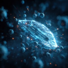 Futuristic Shield Deflecting Microscopic Threats in Deep Space.