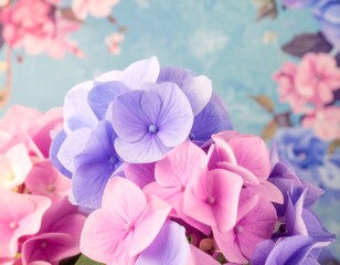 Close-up of vibrant pink and purple hydrangeas