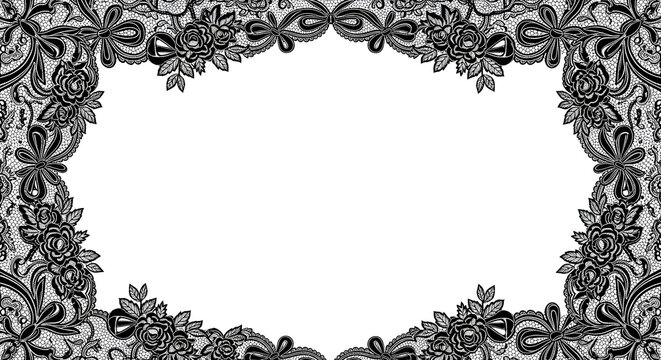 Elegant black lace border with roses and bows framing a blank space for text or design