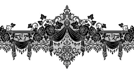 Elegant black lace rose border design adds vintage charm and sophisticated detail to any project
