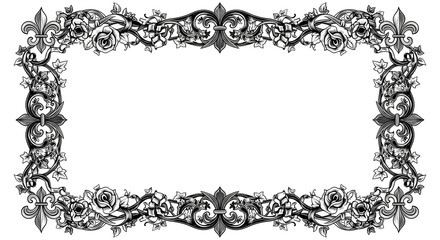 Elegant vintage floral border design with roses and fleur de lis for ornate invitations and documents © Spacler