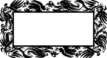 Dynamic black brush stroke frame with empty space for text, elegant design element