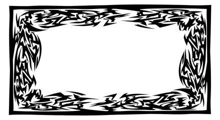 Obraz premium Dynamic abstract tribal border design frames content with bold, edgy black and white graphic elements